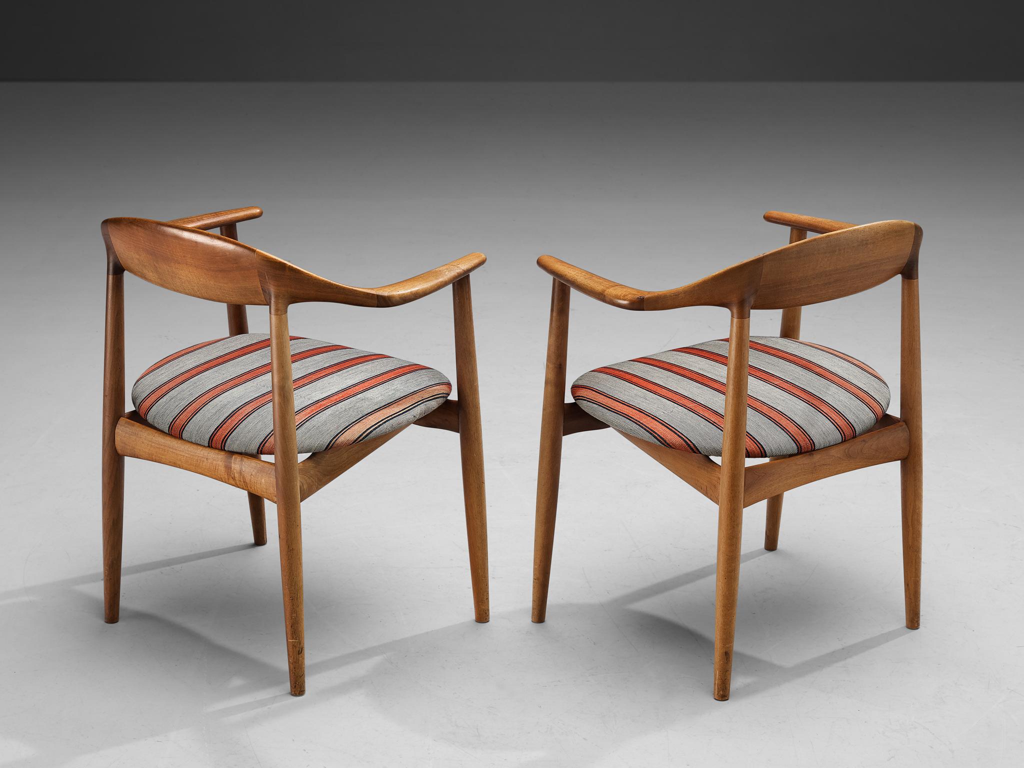 Kurt Østervig Pair of Armchairs in Walnut and Striped Upholstery In Good Condition In Waalwijk, NL