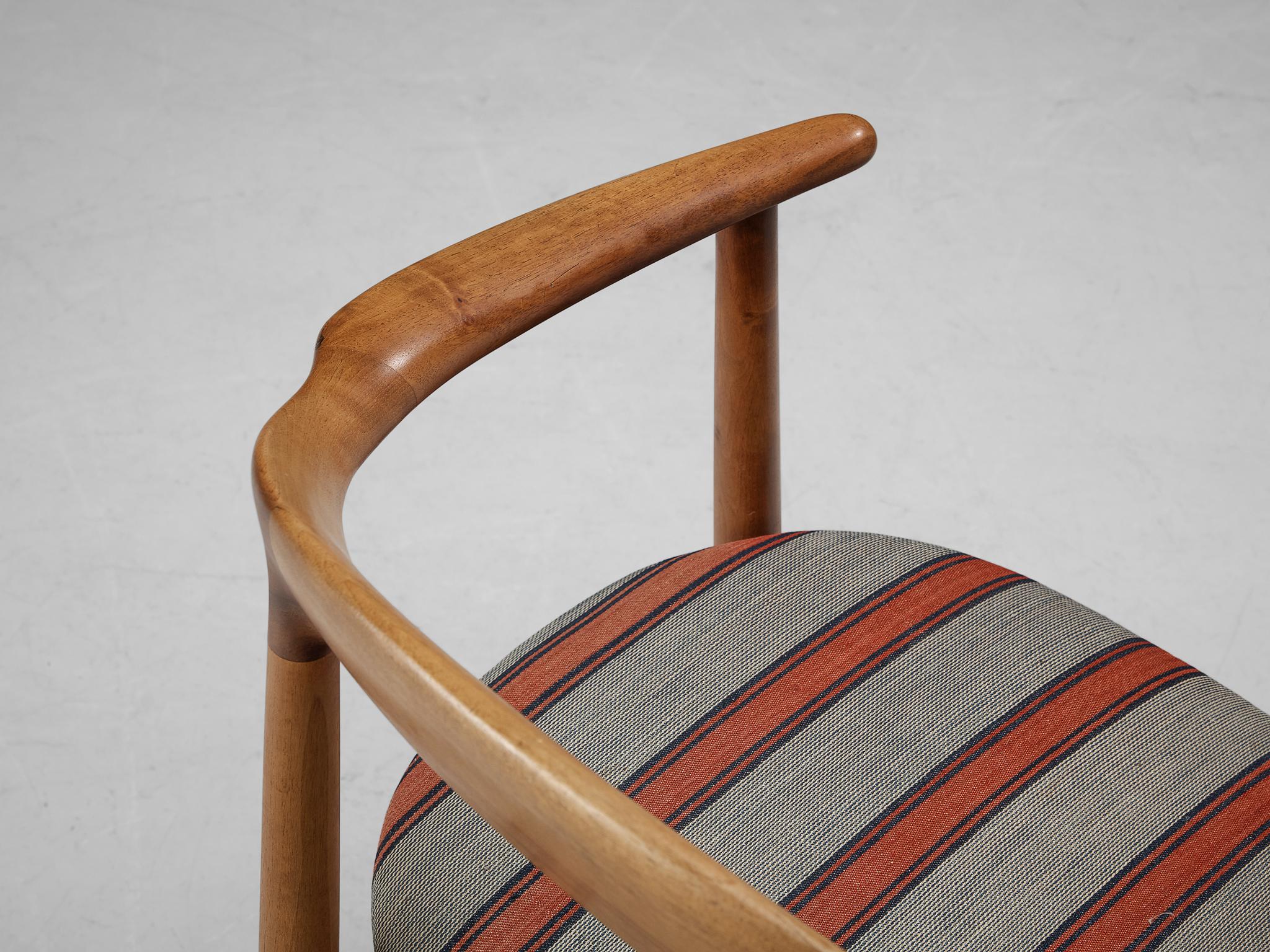 Mid-20th Century Kurt Østervig Pair of Armchairs in Walnut and Striped Upholstery