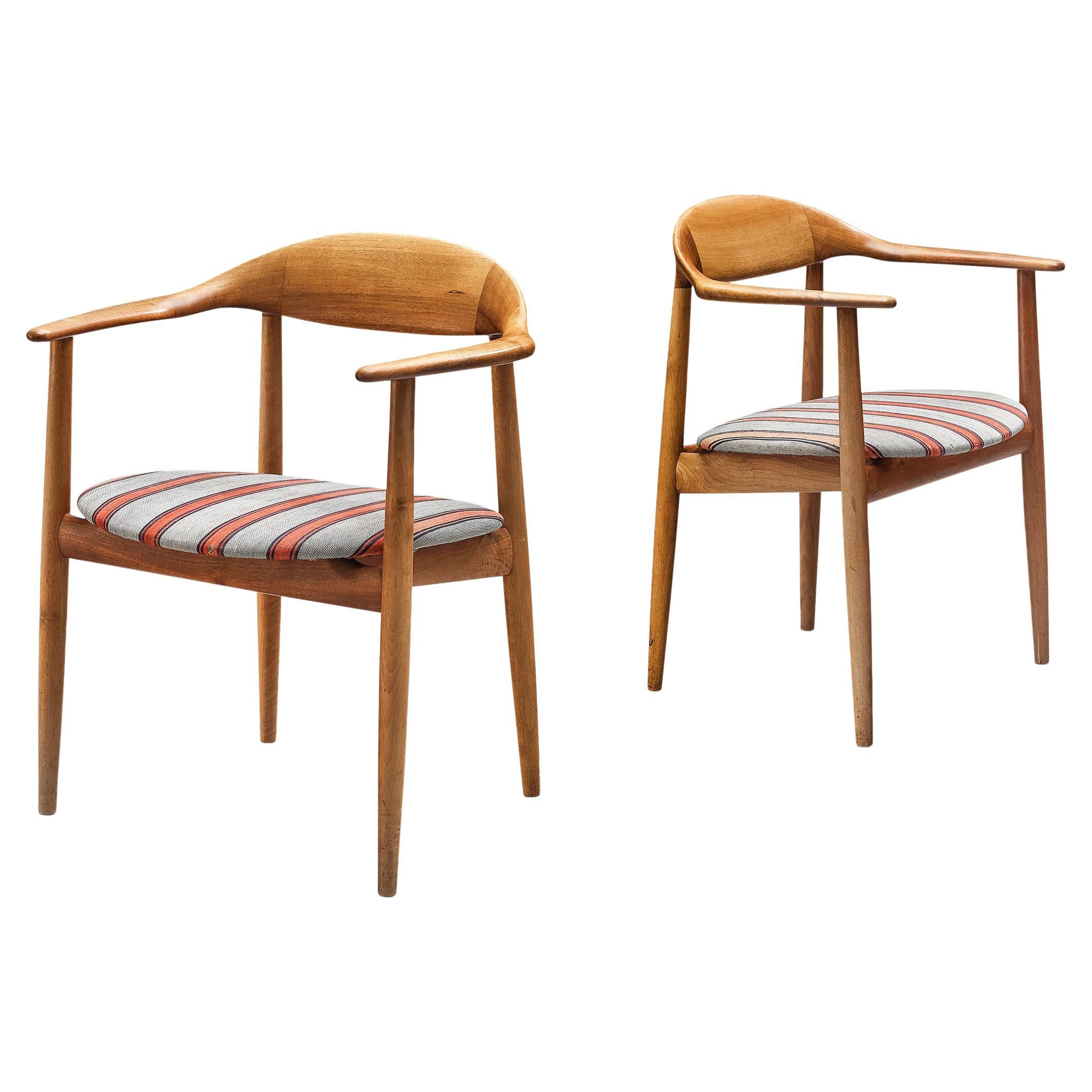 Kurt Østervig Pair of Armchairs in Walnut and Striped Upholstery