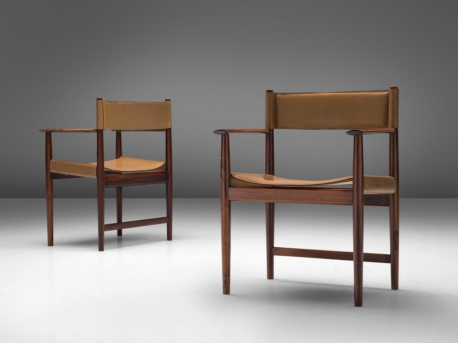 Danish Kurt Østervig Rosewood Dining Chairs in Original Cognac Leather