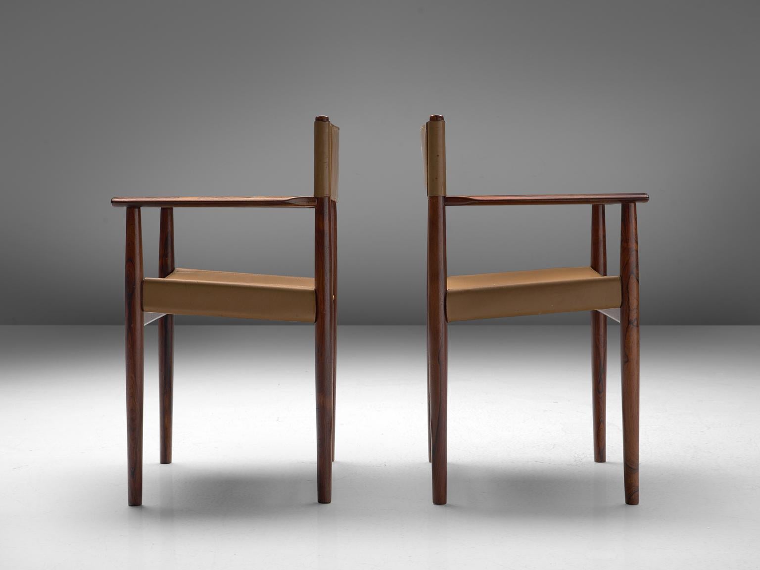 Kurt Østervig Rosewood Dining Chairs in Original Cognac Leather In Good Condition In Waalwijk, NL