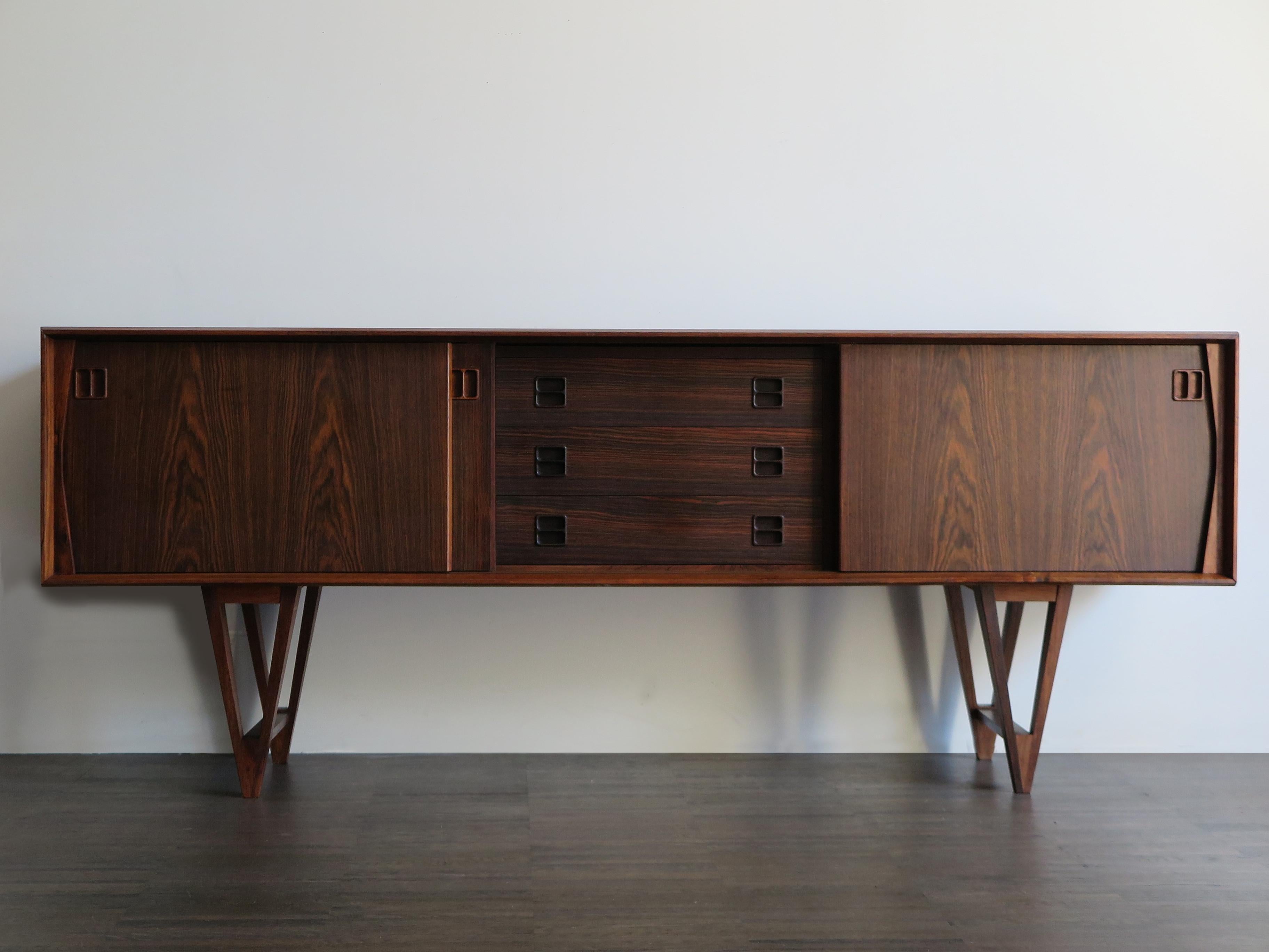 Danish Kurt Østervig Scandinavian Mid-Century Modern Design Dark Wood Sideboard, 1950s