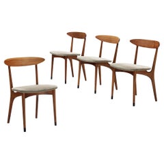 Kurt Østervig Set of Four Dining Chairs in Walnut and Grey Upholstery