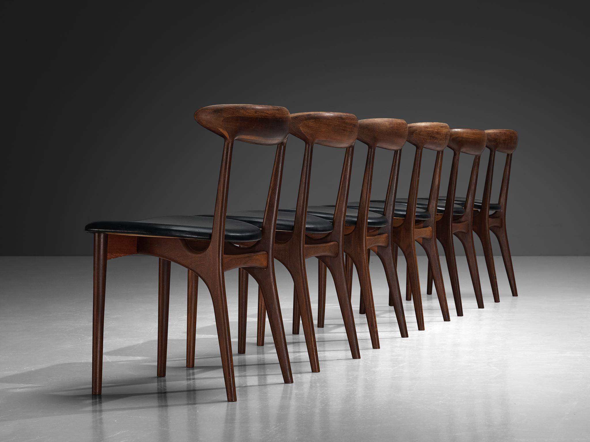 Danese Kurt Østervig Set di sei sedie da pranzo in Wood e similpelle in vendita