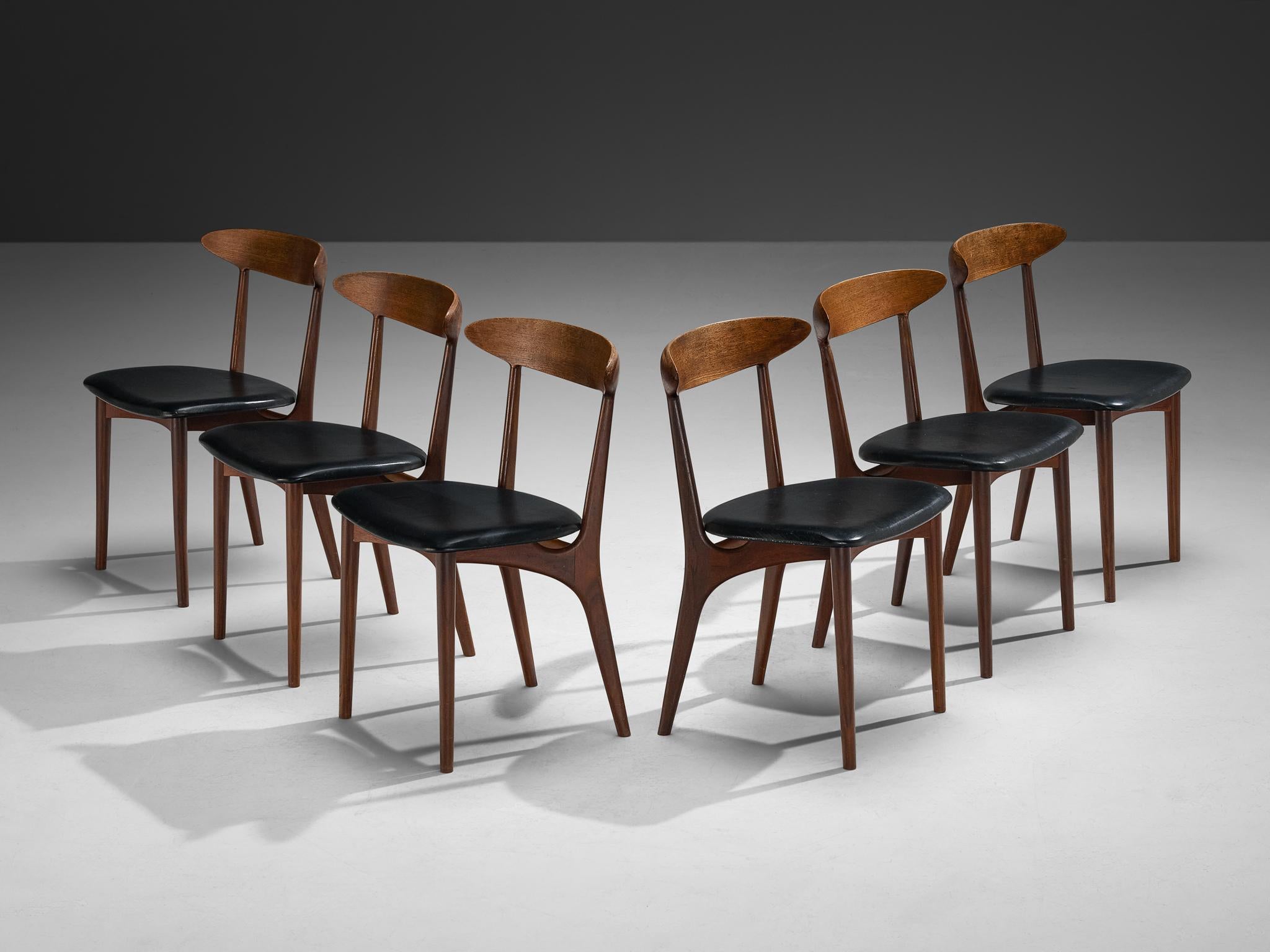 Metà XX secolo Kurt Østervig Set di sei sedie da pranzo in Wood e similpelle in vendita