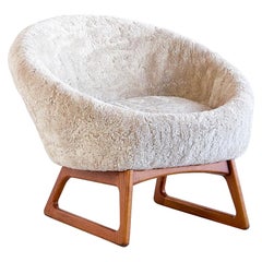 Kurt Østervig Sheepskin Lounge Chair, Model 57A, Rolschau Møbler, Denmark, 1958
