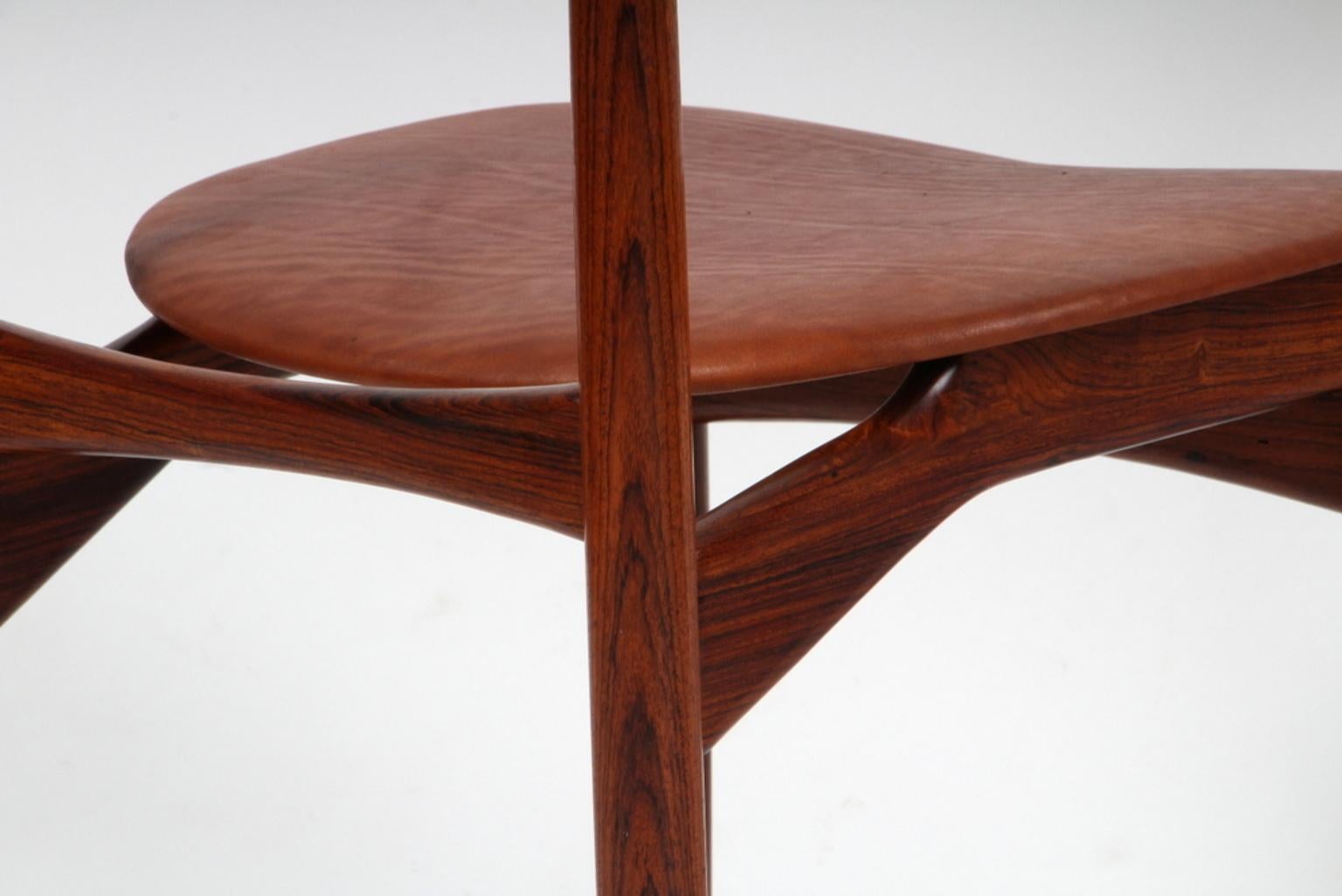 European Kurt Østervig, Six Dining Chairs in Rosewood and Cognac Aniline Leather