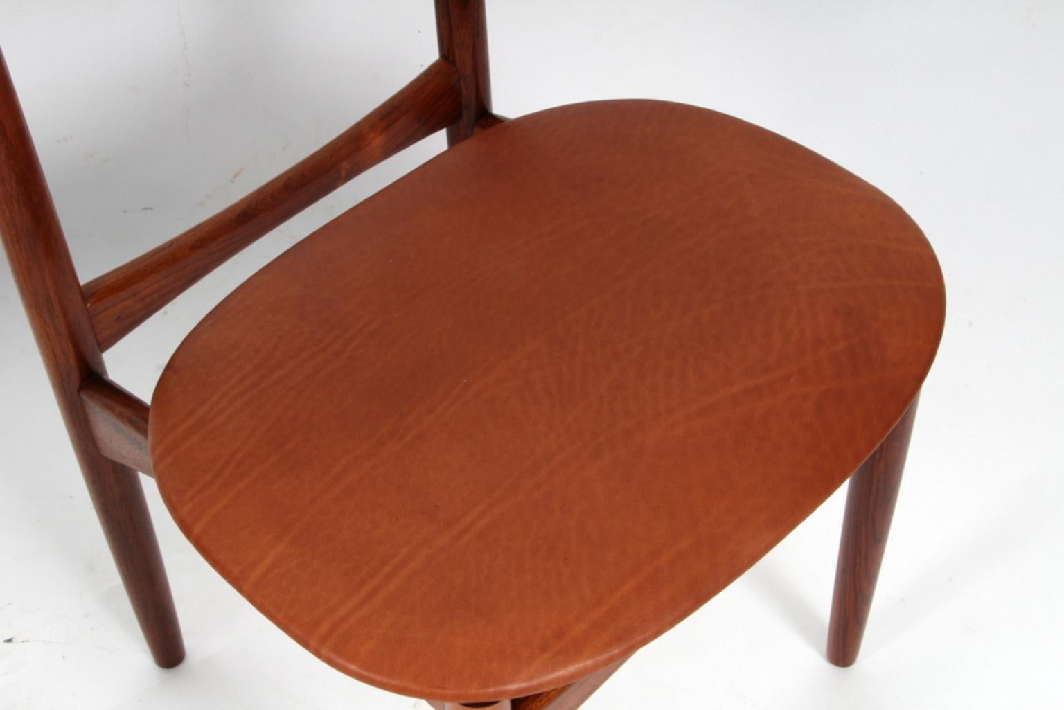 Kurt Østervig, Six Dining Chairs in Rosewood and Cognac Aniline Leather In Good Condition In Esbjerg, DK
