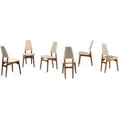 Kurt Østervig, six chaises de salle à manger, structure en Oak et tissu Light Beige, Danemark