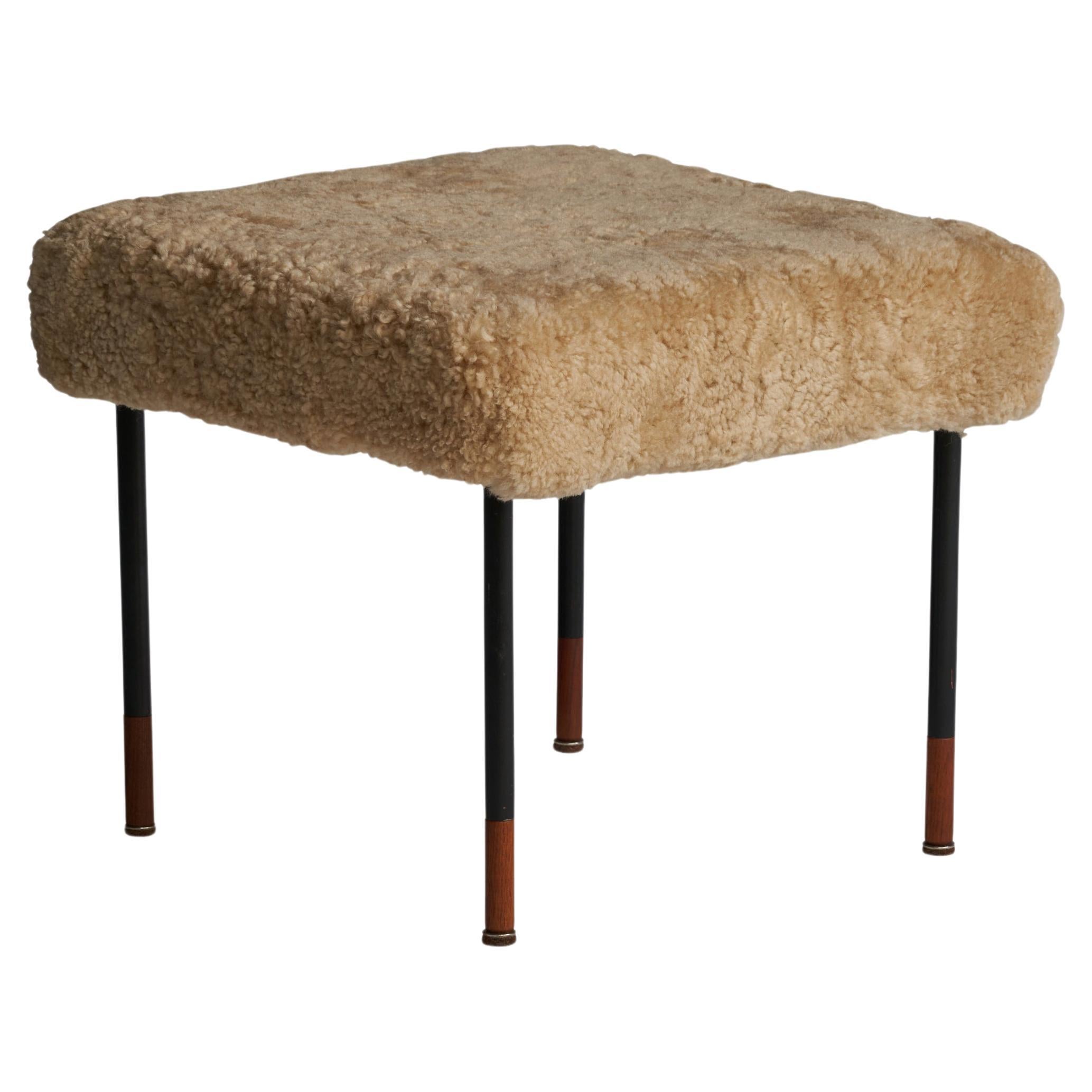 Kurt Østervig, Tabouret, métal, teck, shearling, Danemark, années 1950