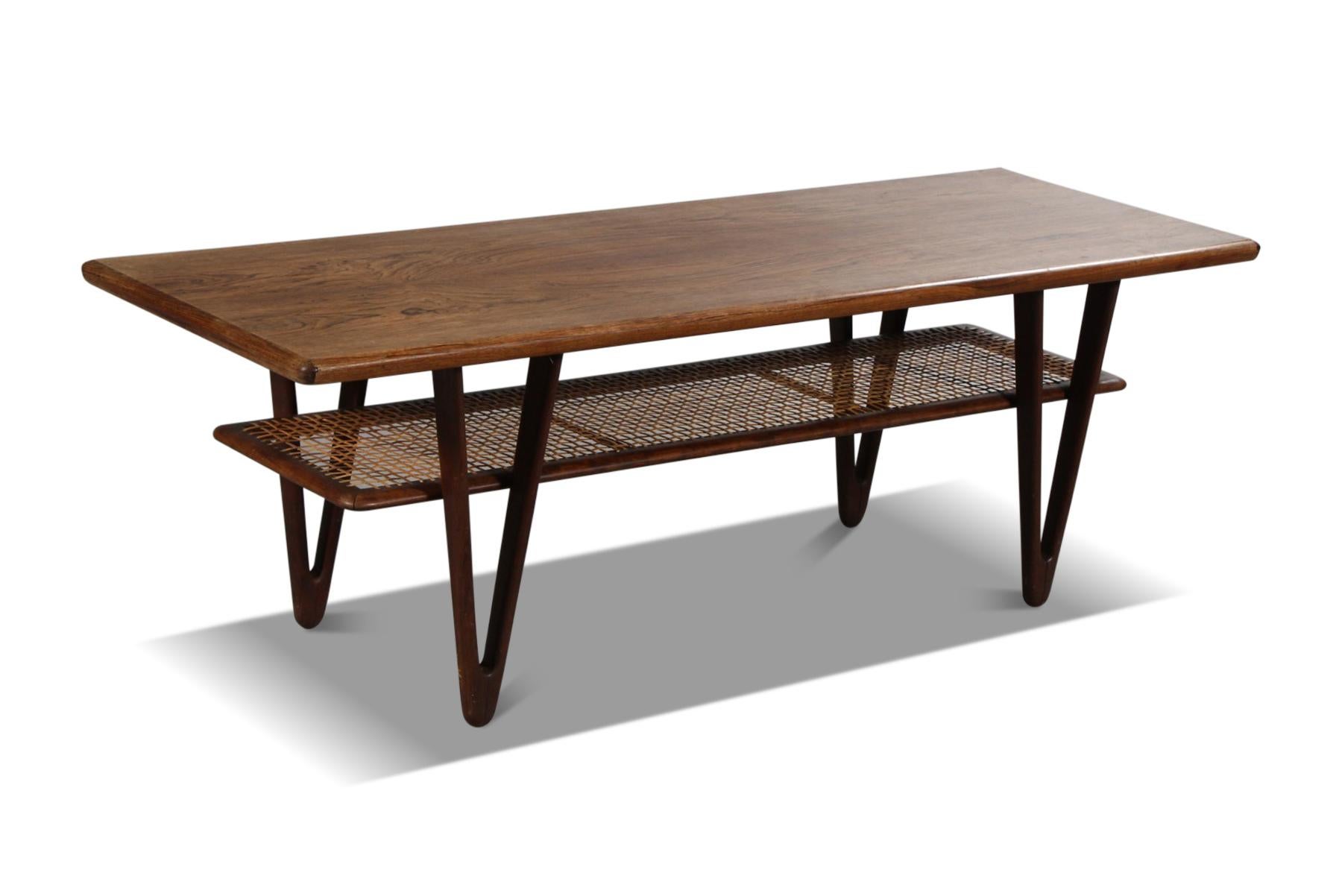 Mid-Century Modern Kurt Østervig V-Legged Rosewood + Cane Coffee Table For Sale