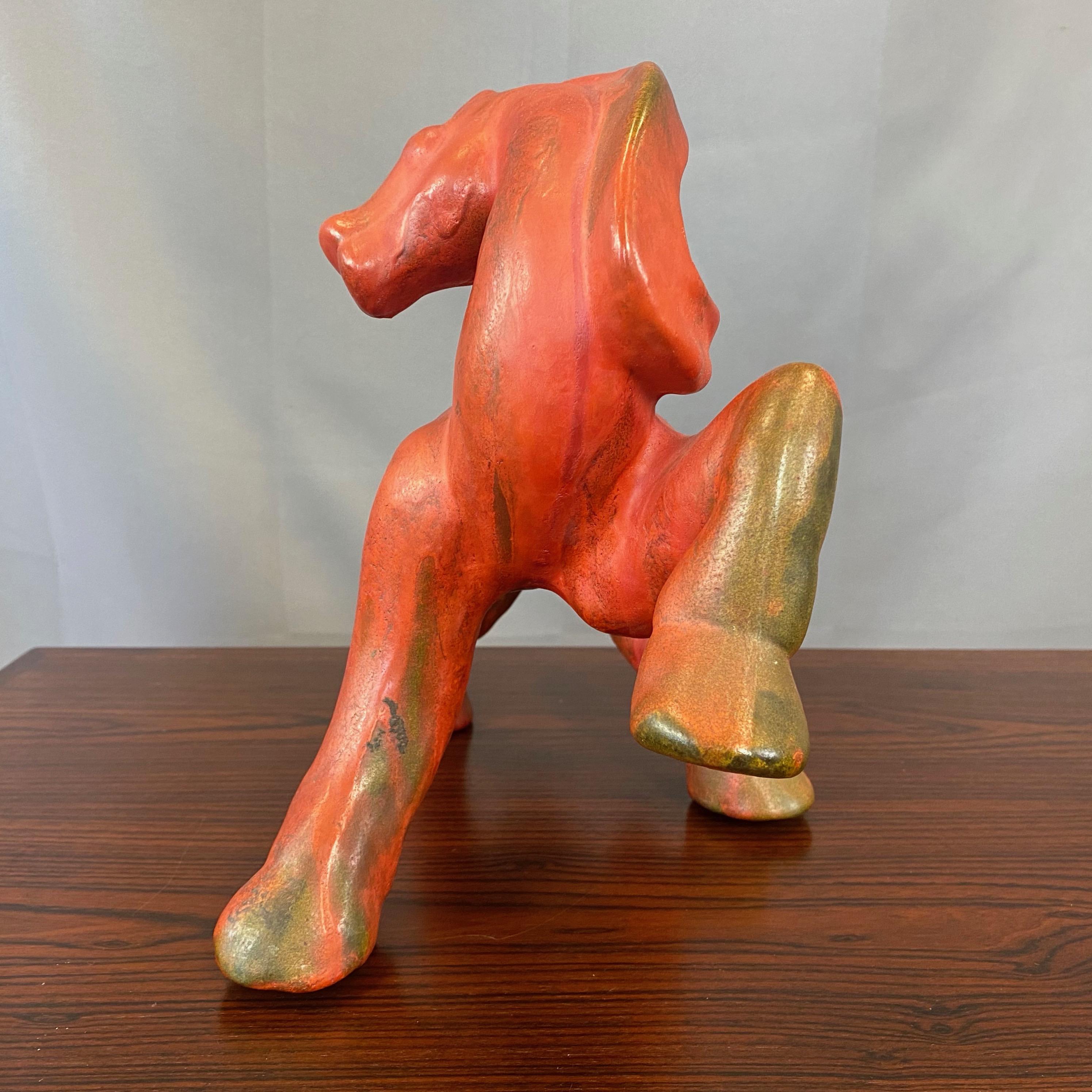 Mid-Century Modern Kurt Tschörner for Ruscha “Vulkano” Glazed Ceramic Horse, 1960s For Sale