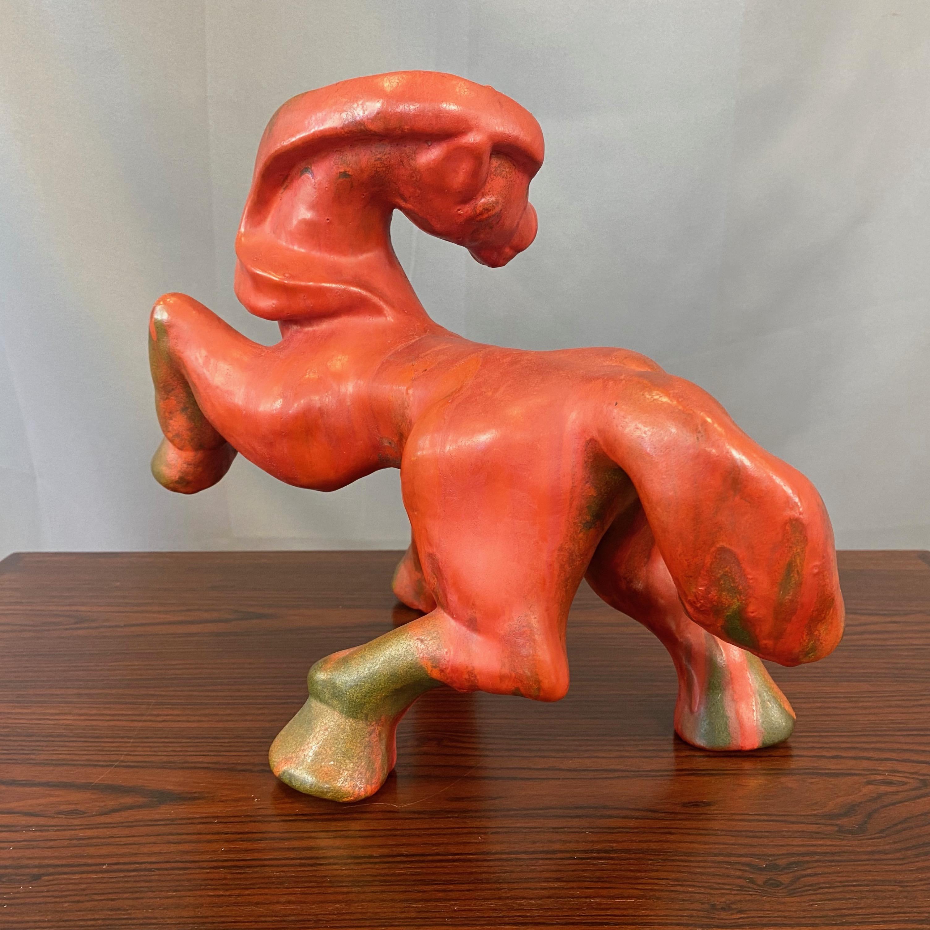Mid-20th Century Kurt Tschörner for Ruscha “Vulkano” Glazed Ceramic Horse, 1960s For Sale