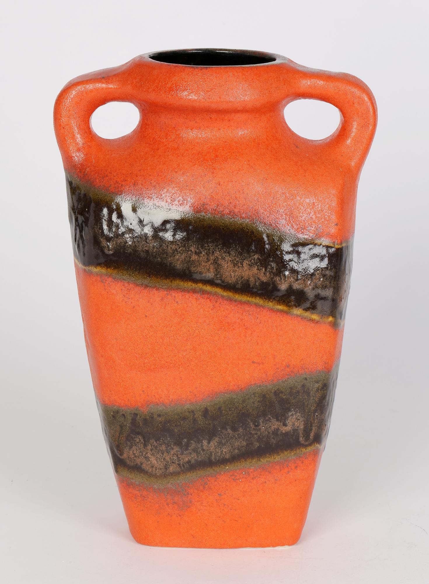 Kurt Tschörner Mid-Century Rusha Orange Glazed Art Pottery Vase For Sale 2