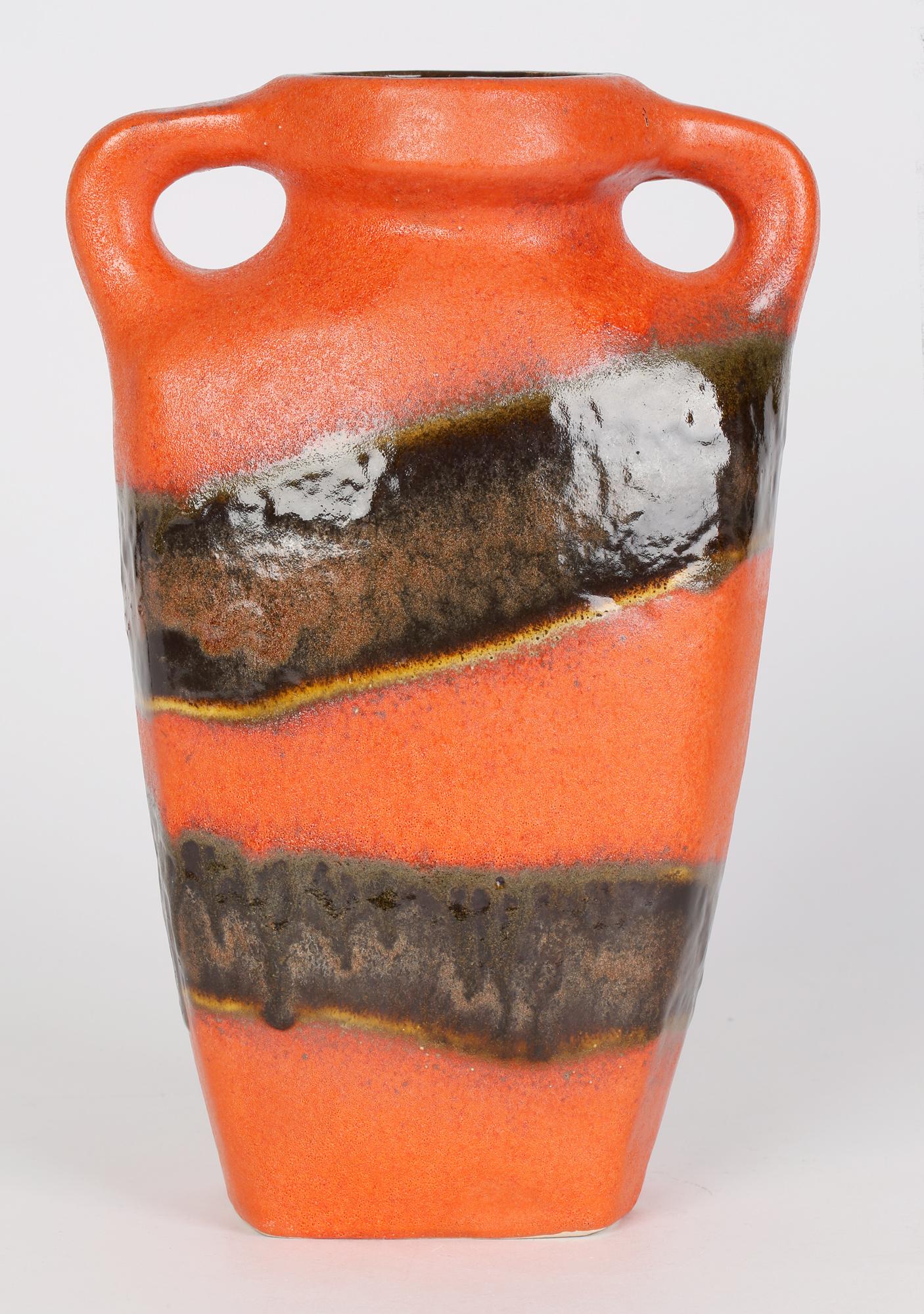 Kurt Tschörner Mid-Century Rusha Orange Glazed Art Pottery Vase For Sale 4