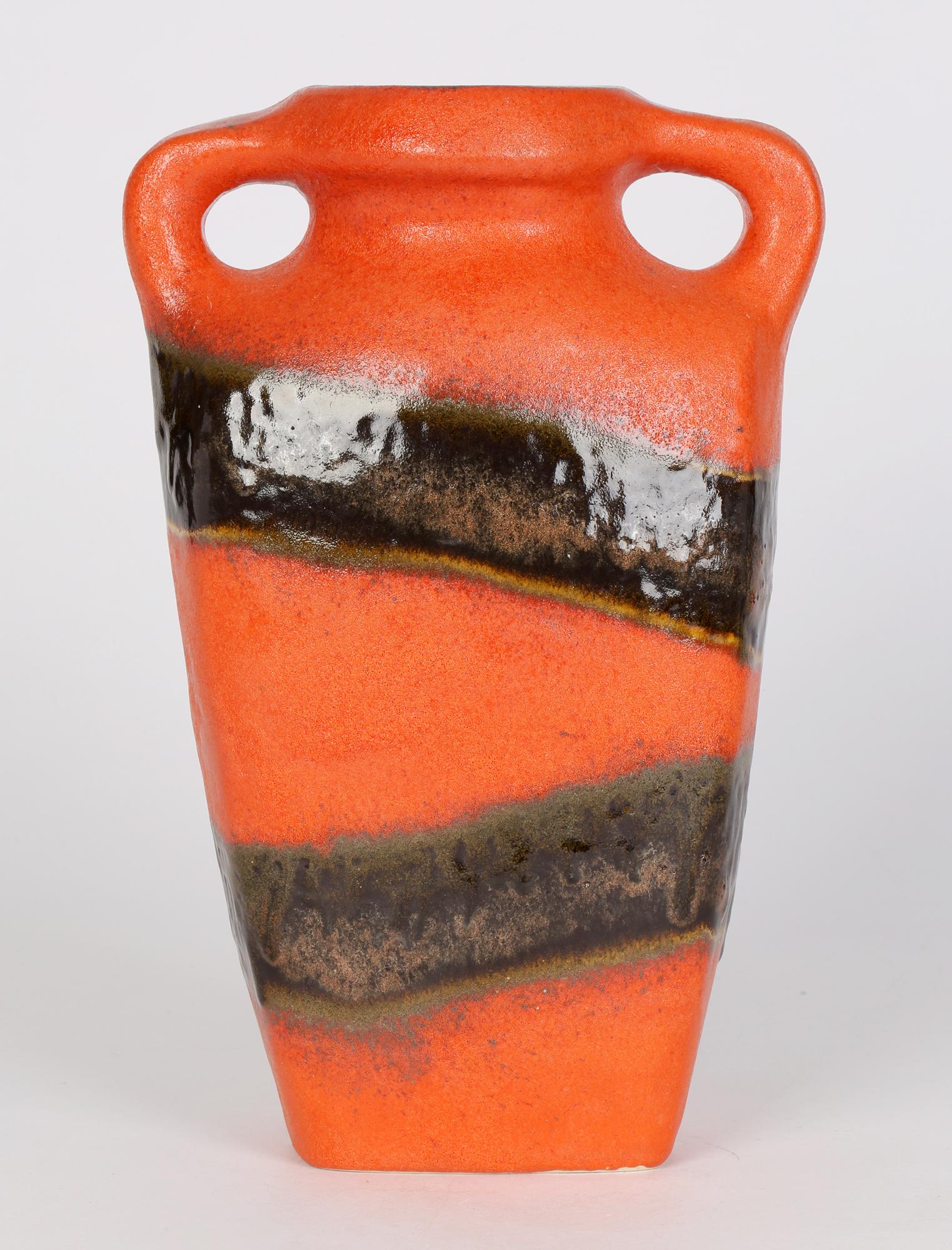 German Kurt Tschörner Mid-Century Rusha Orange Glazed Art Pottery Vase For Sale