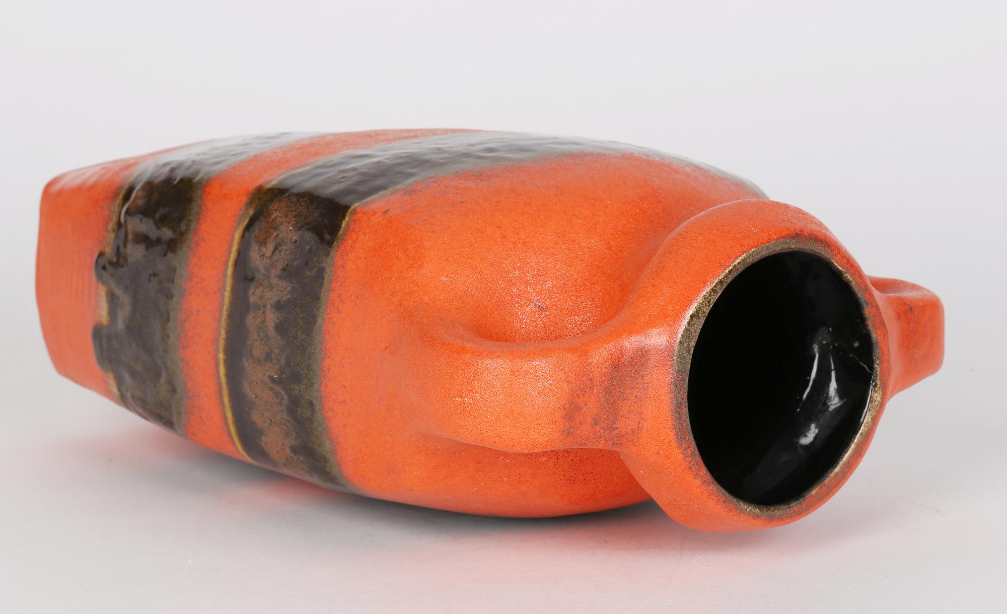 Hand-Crafted Kurt Tschörner Mid-Century Rusha Orange Glazed Art Pottery Vase For Sale
