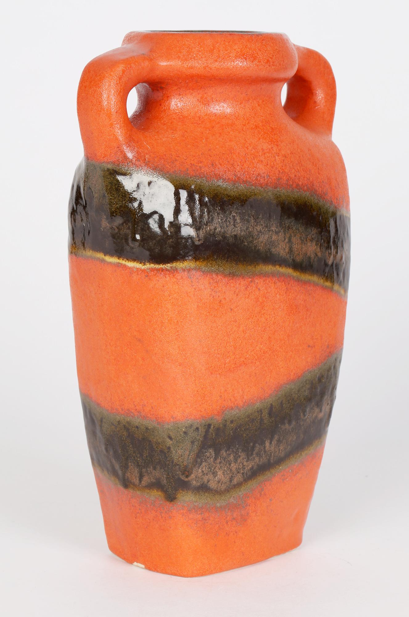 Kurt Tschörner Mid-Century Rusha Orange Glazed Art Pottery Vase For Sale 1