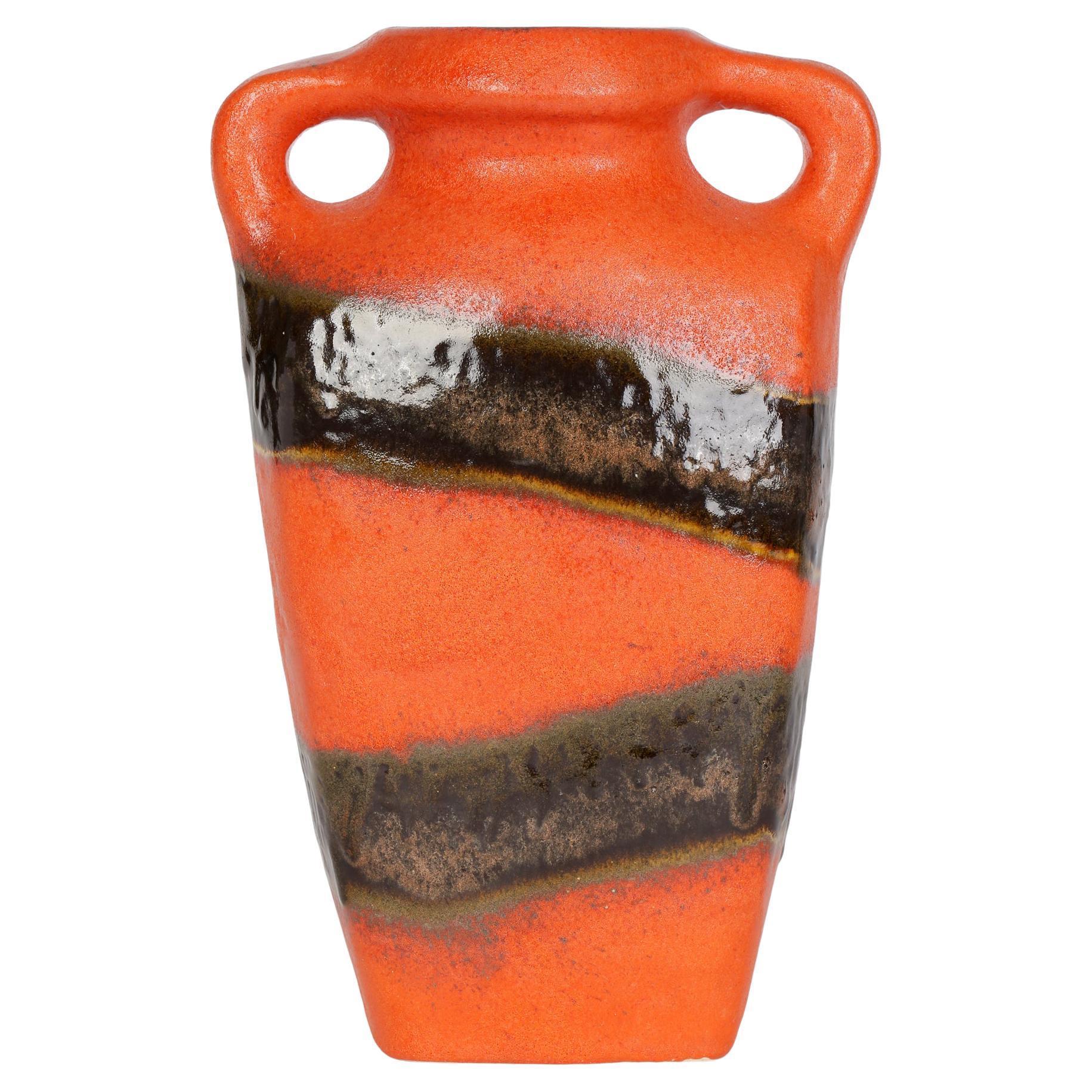 Kurt Tschörner Mid-Century Rusha Orange Glazed Art Pottery Vase For Sale
