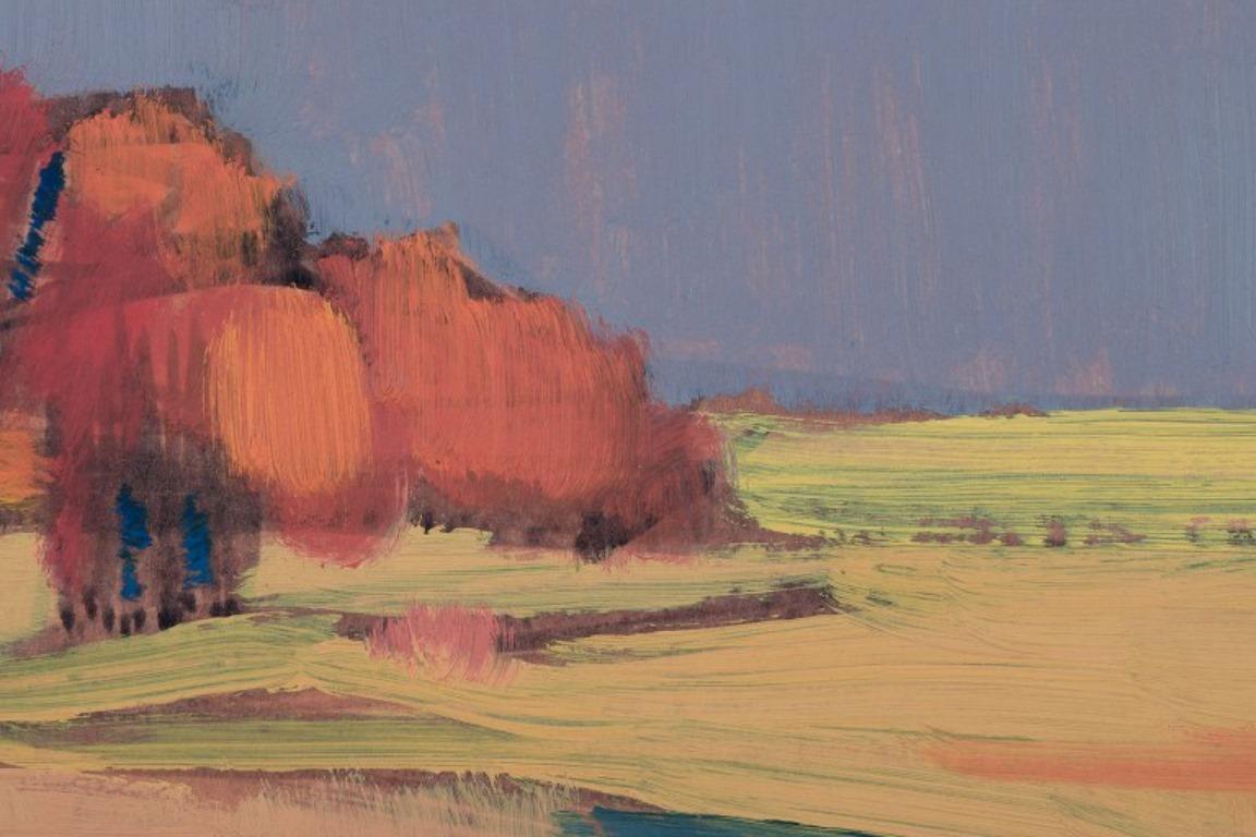 Other Kurt Ullberger, Swedish artist. Oil on board. Modernist autumn landscape.