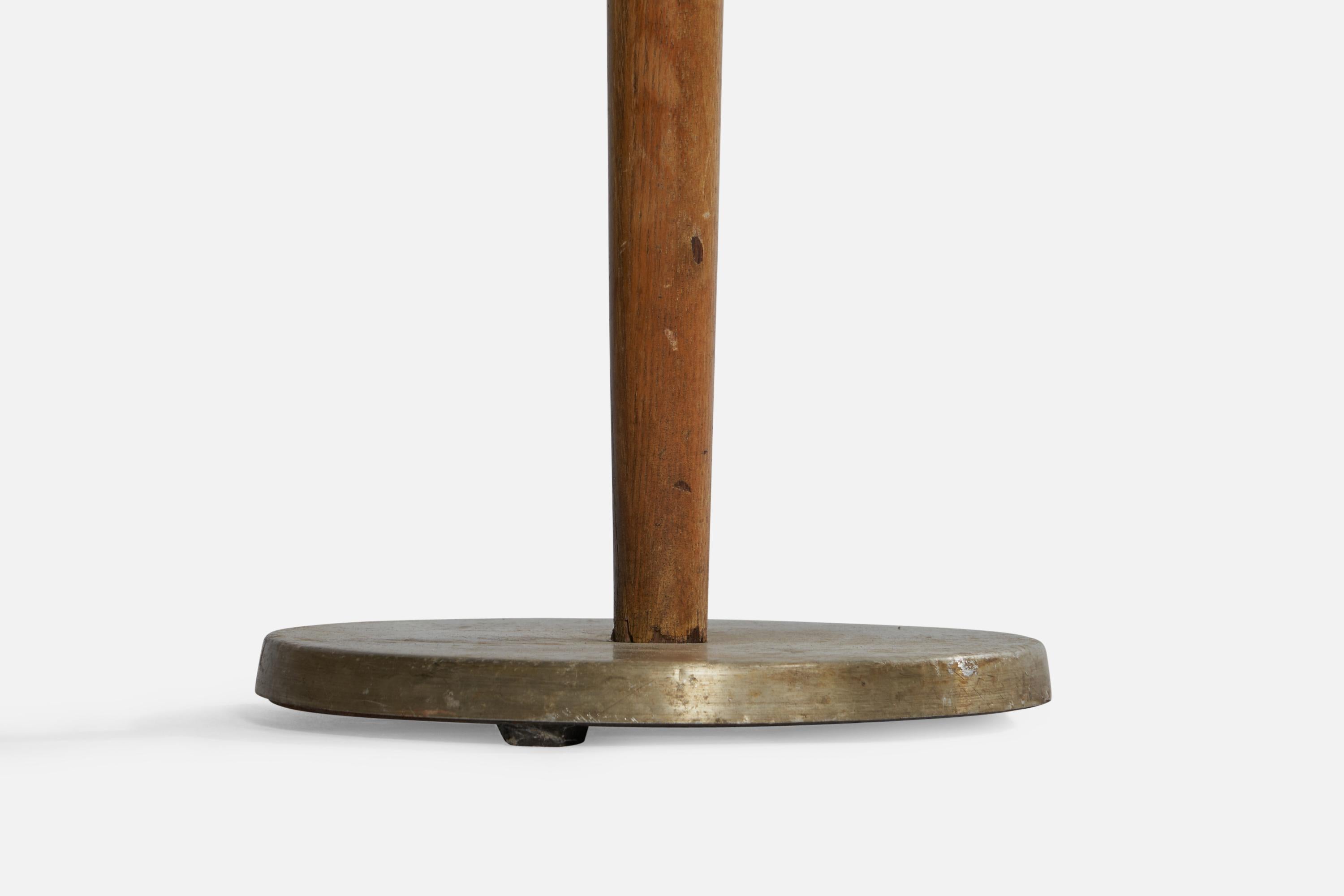 Kurt Versen, Floor Lamp, Oak, Steel, Fabric, USA, 1940s In Good Condition For Sale In High Point, NC