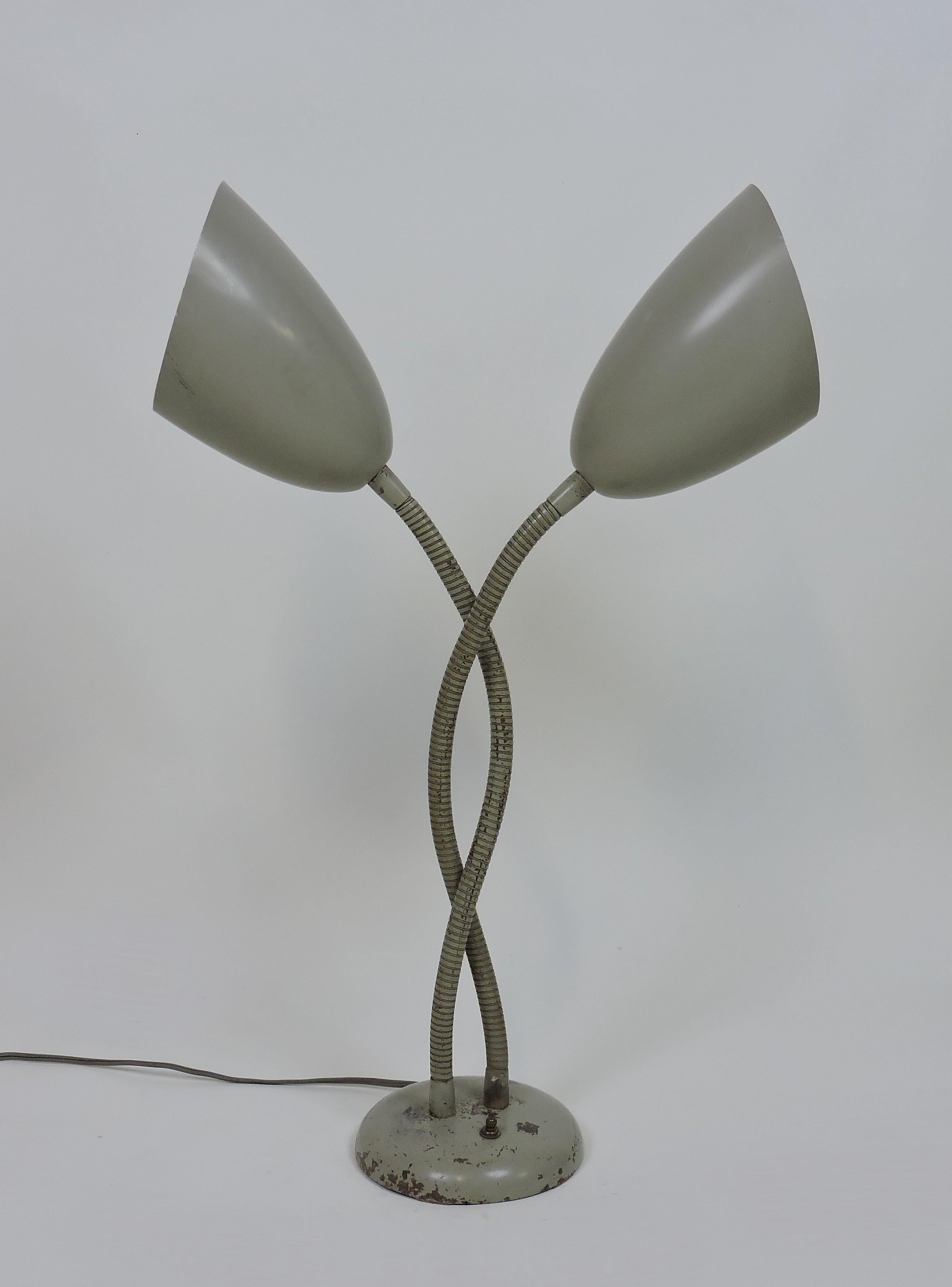 American Kurt Versen Mid-Century Modern Double Cone Gooseneck Desk Lamp