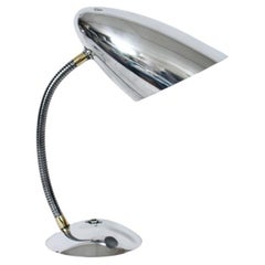 Kurt Versen Style Polished Aluminum Cone Shade Gooseneck Desk Lamp, C. 1950