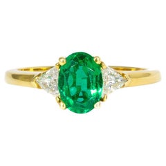 Kurt Wayne 0.79 Carat Oval Emerald and Diamond Three Stone Ring