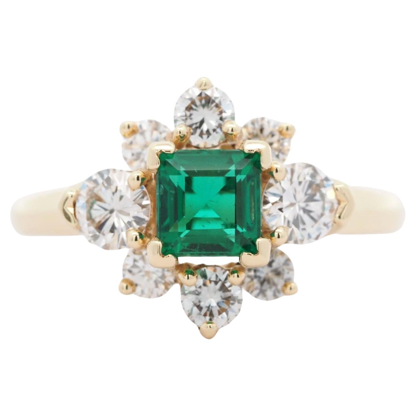 Kurt Wayne 0.90 ct Emerald & 0.92ct Diamond Designer Signed 18K Yellow Gold Ring For Sale