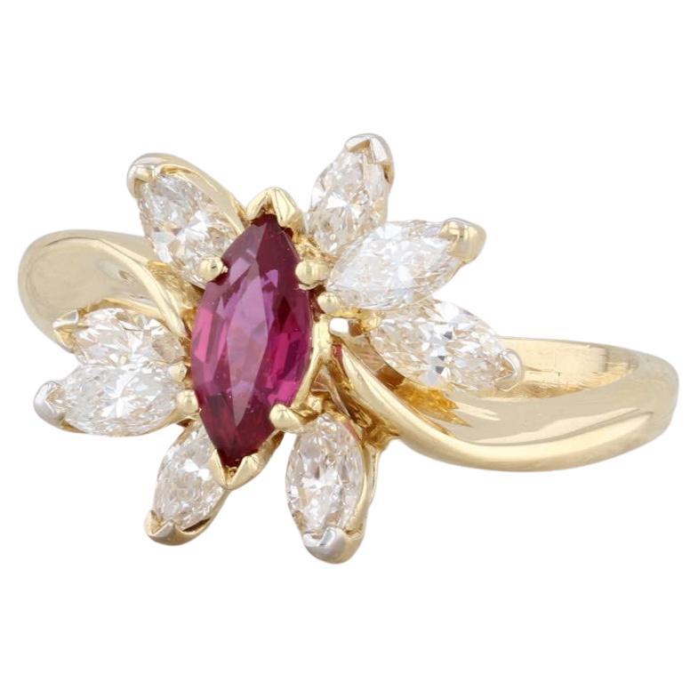 Kurt Wayne 1.15ctw Marquise Ruby Diamond Cluster Ring 18k Yellow Gold Size 6.5 For Sale