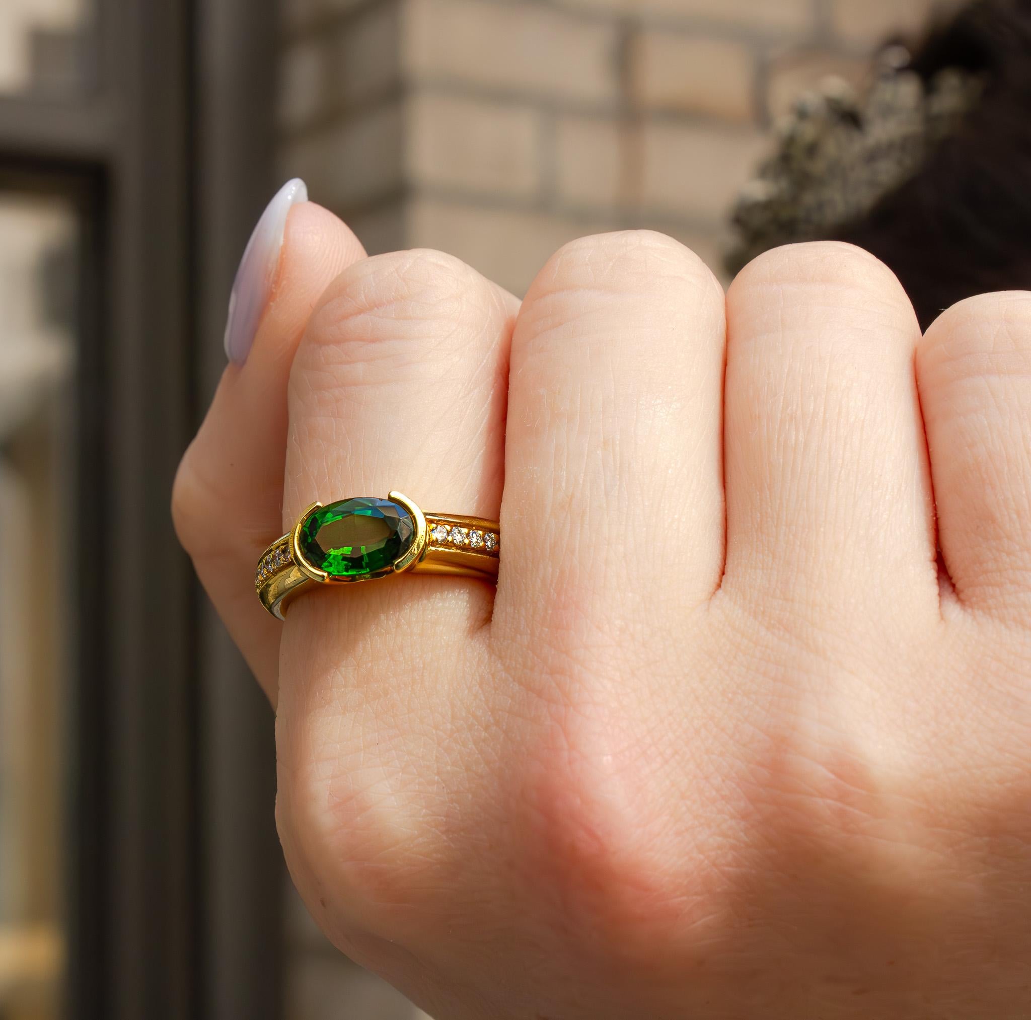 Kurt Wayne 1.78 Carat Oval Tourmaline and Diamond Ring For Sale 1