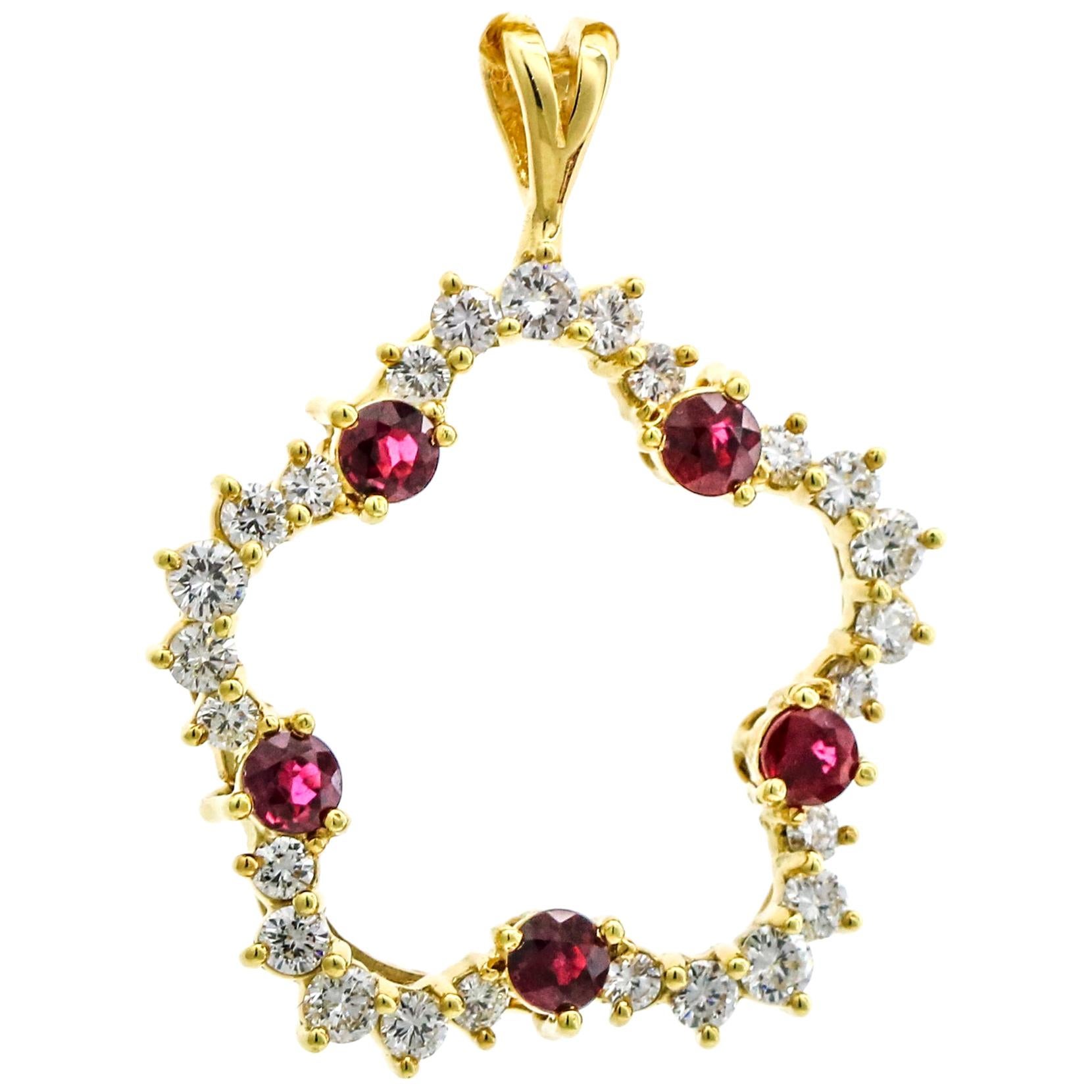 Kurt Wayne 18 Karat Yellow Gold Diamond Ruby Pendant For Sale