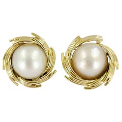 Vintage Kurt Wayne Yellow Gold Mabe Pearl Clip Earrings