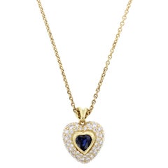Antique Kurt Wayne 18 Karat Yellow Gold Sapphire and Diamond Heart Pendant