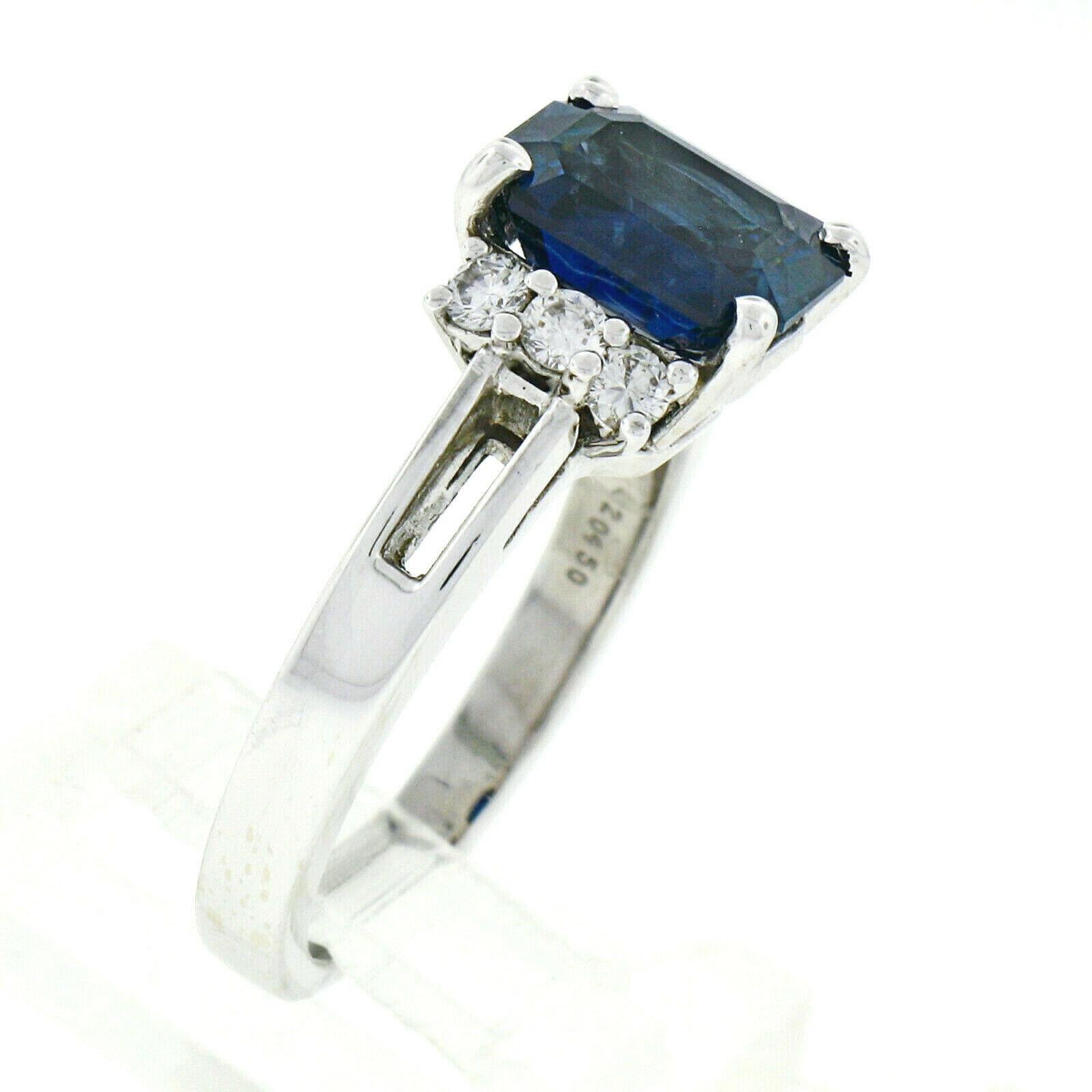 Kurt Wayne 18k Gold 3.12ct AGL Emerald Cut Blue Sapphire & Round Diamond Ring In Excellent Condition For Sale In Montclair, NJ