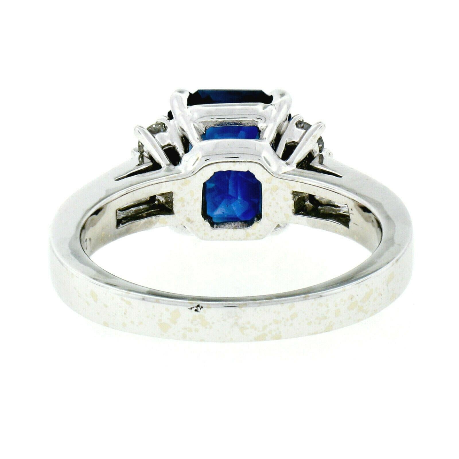 Kurt Wayne 18k Gold 3.12ct AGL Emerald Cut Blue Sapphire & Round Diamond Ring For Sale 1