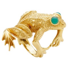 Kurt Wayne 18k Yellow Gold Frog Ring with Chrysoprase Cabochons, Size 7