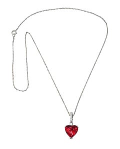 Kurt Wayne 1990's Diamond Rubellite Tourmaline 18 Karat White Gold Heart Necklae