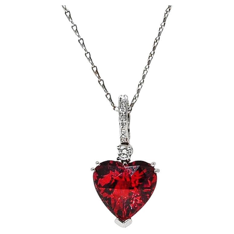 Kurt Wayne 1990's Diamond Rubellite Tourmaline 18 Karat White Gold Heart Necklae