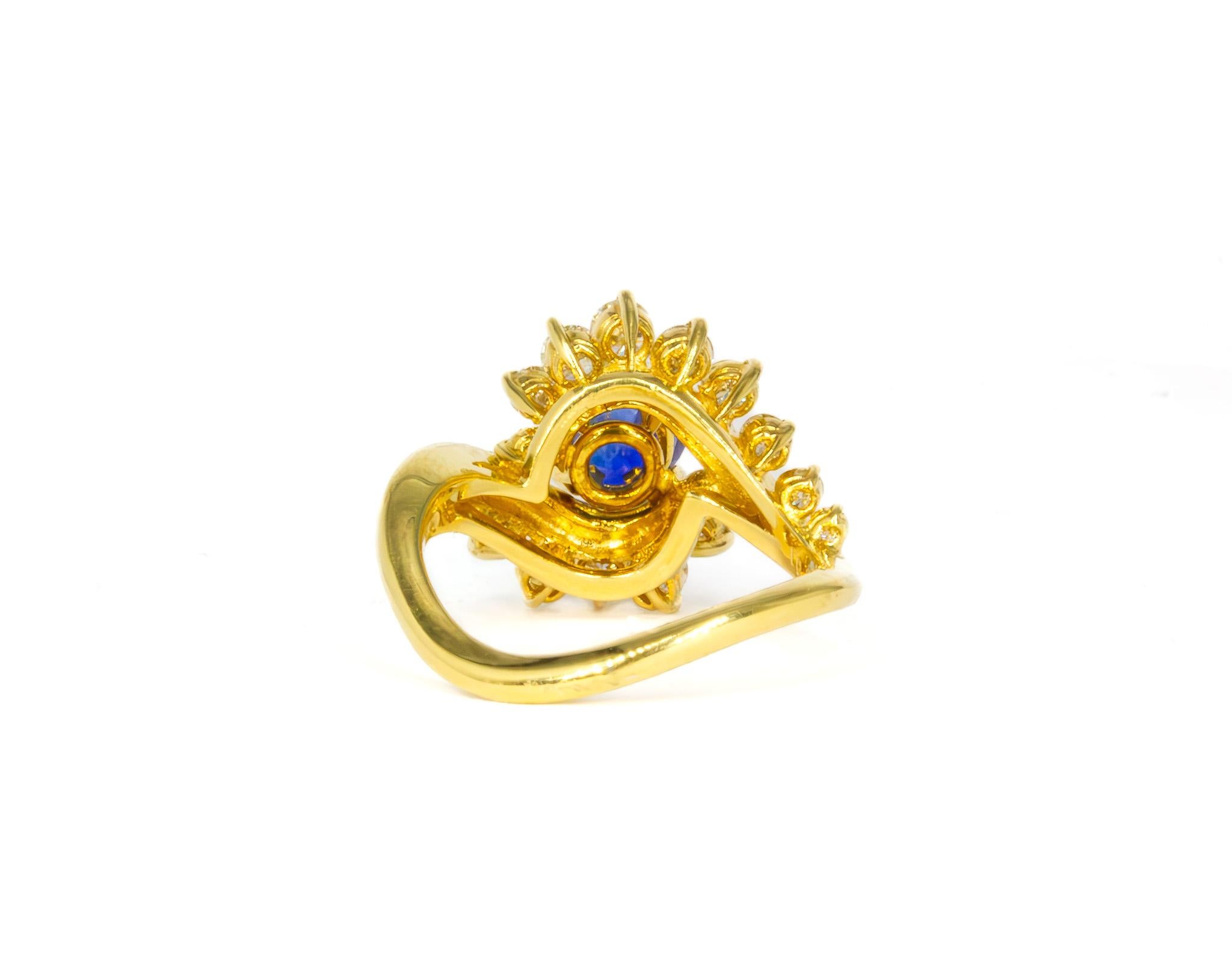 Round Cut Kurt Wayne 2.02 Carat Round Sapphire and Diamond Ring For Sale
