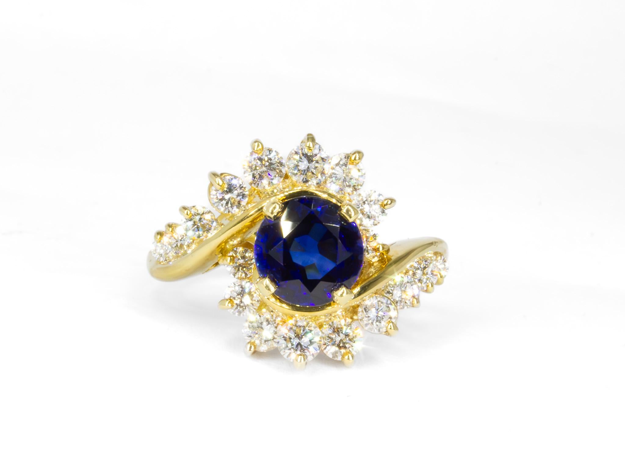 Kurt Wayne 2.02 Carat Round Sapphire and Diamond Ring In New Condition For Sale In New York, NY
