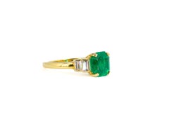 Vintage Kurt Wayne 2.27 Carat Emerald & Diamond 18K Yellow Gold Five-Stone Ring