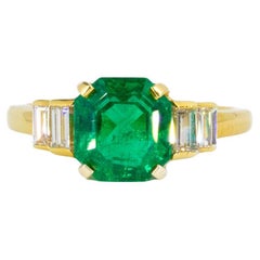 Kurt Wayne 2.27 Carat Step Cut Emerald and Diamond Five Stone Ring