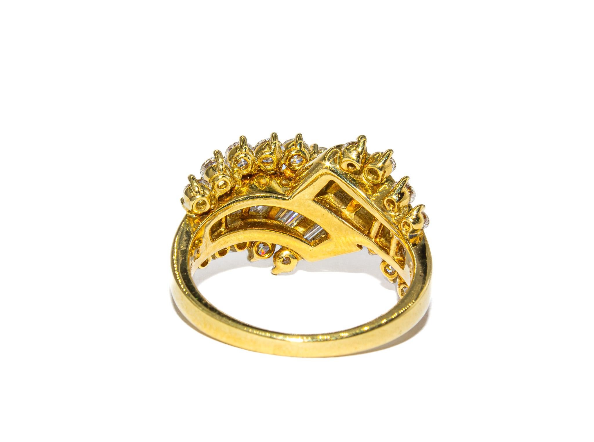 Baguette Cut Kurt Wayne 2.27 Carat Total Round and Baguette Diamond Cocktail Ring For Sale