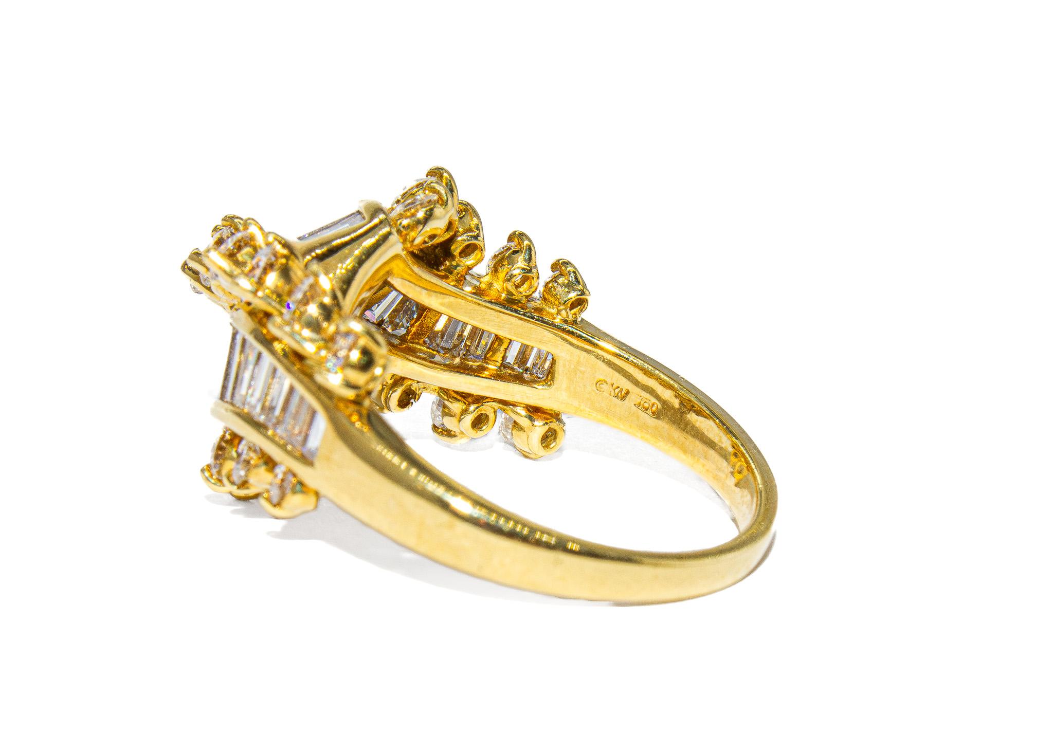 Kurt Wayne 2.27 Carat Total Round and Baguette Diamond Cocktail Ring In New Condition For Sale In New York, NY