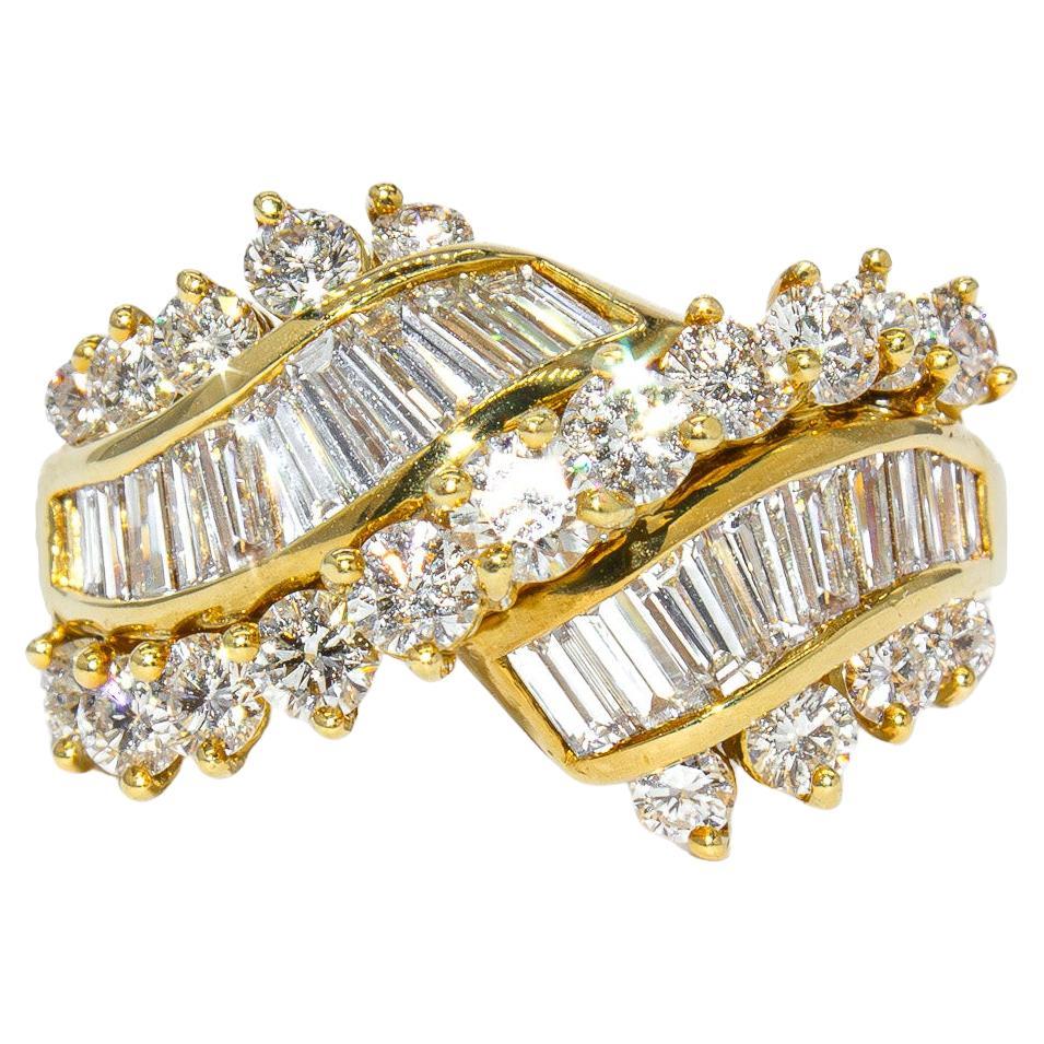 Kurt Wayne 2.27 Carat Total Round and Baguette Diamond Cocktail Ring For Sale