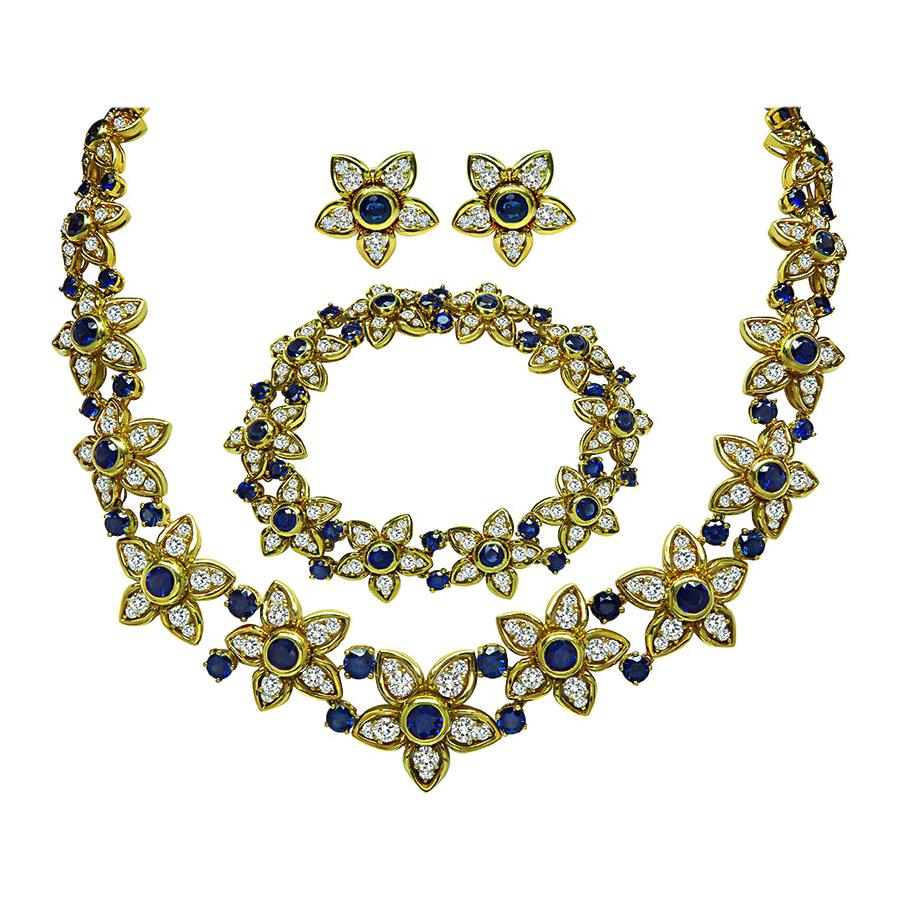 Kurt Wayne 25.00ct Diamond 14.50ct Sapphire Gold Jewelry Set