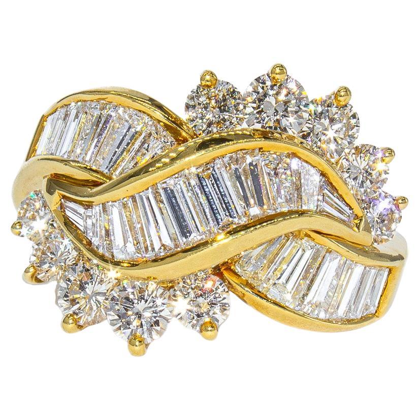 Kurt Wayne 2.75 Carat Total Round and Baguette Diamond Cocktail Ring