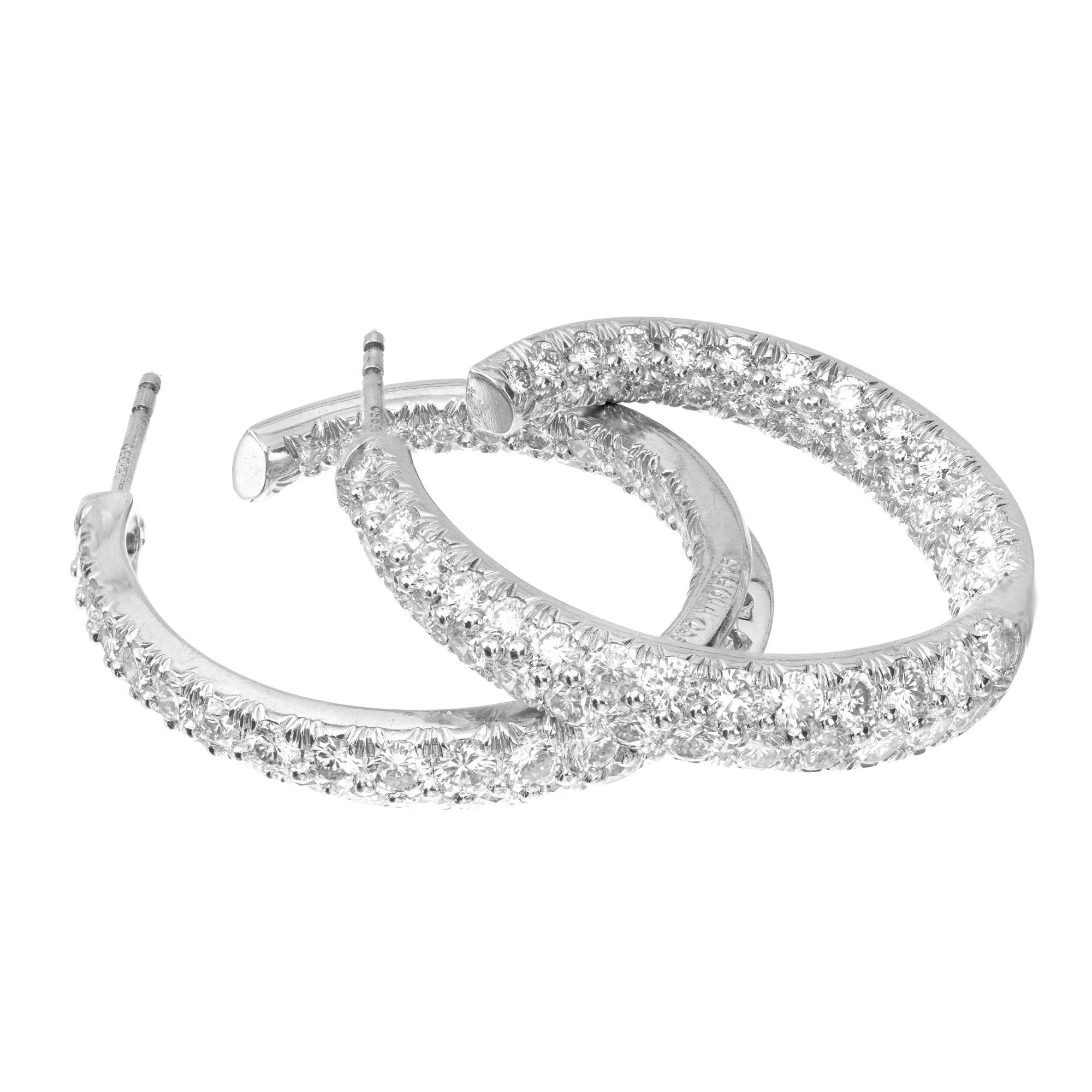 Round Cut Kurt Wayne 3.50 Carat Diamond Platinum Swirl Hoop Earrings For Sale