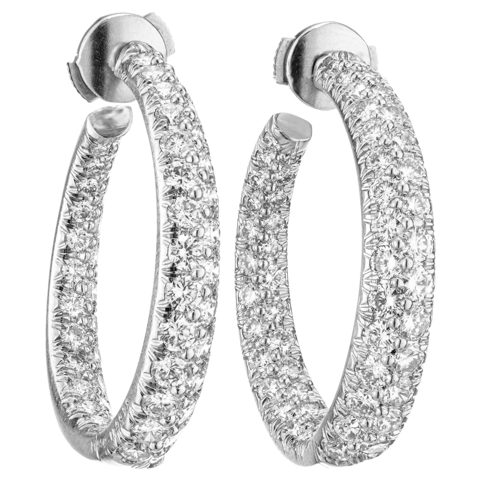 Kurt Wayne 3.50 Carat Diamond Platinum Swirl Hoop Earrings For Sale
